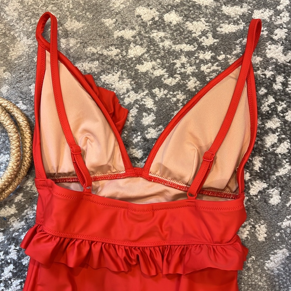 J. Crew Red Ruffle One Piece Swimsuit - Picture 10 of 13